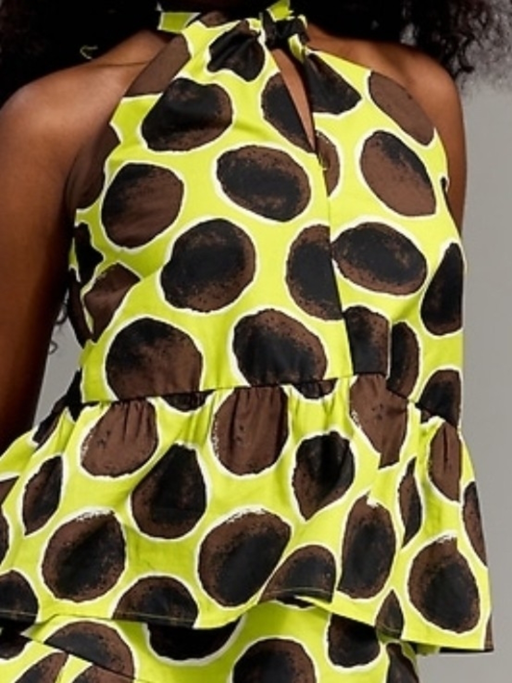 Old Navy Lime Green and Brown Polka Dot Halter Top